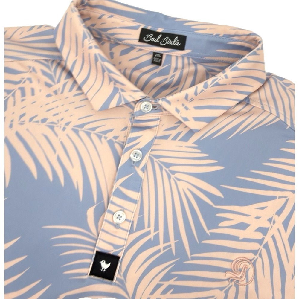 Bad Birdie Polo Shirt Men 2XL Blue Palm Print Golf Performance Stretch